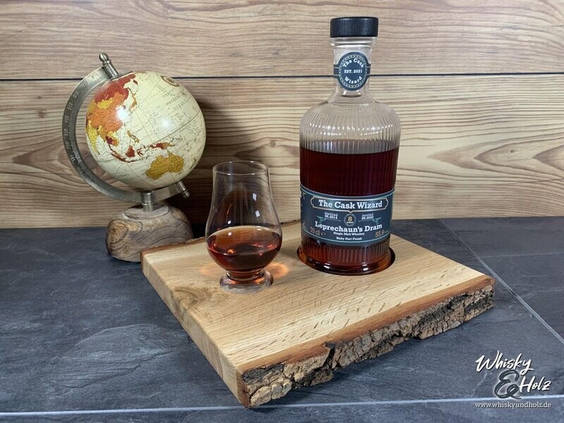 Single Dram Board - massive Eiche mit Rinde - für eine Personen - Whisky-Board (passend für Glencairn)