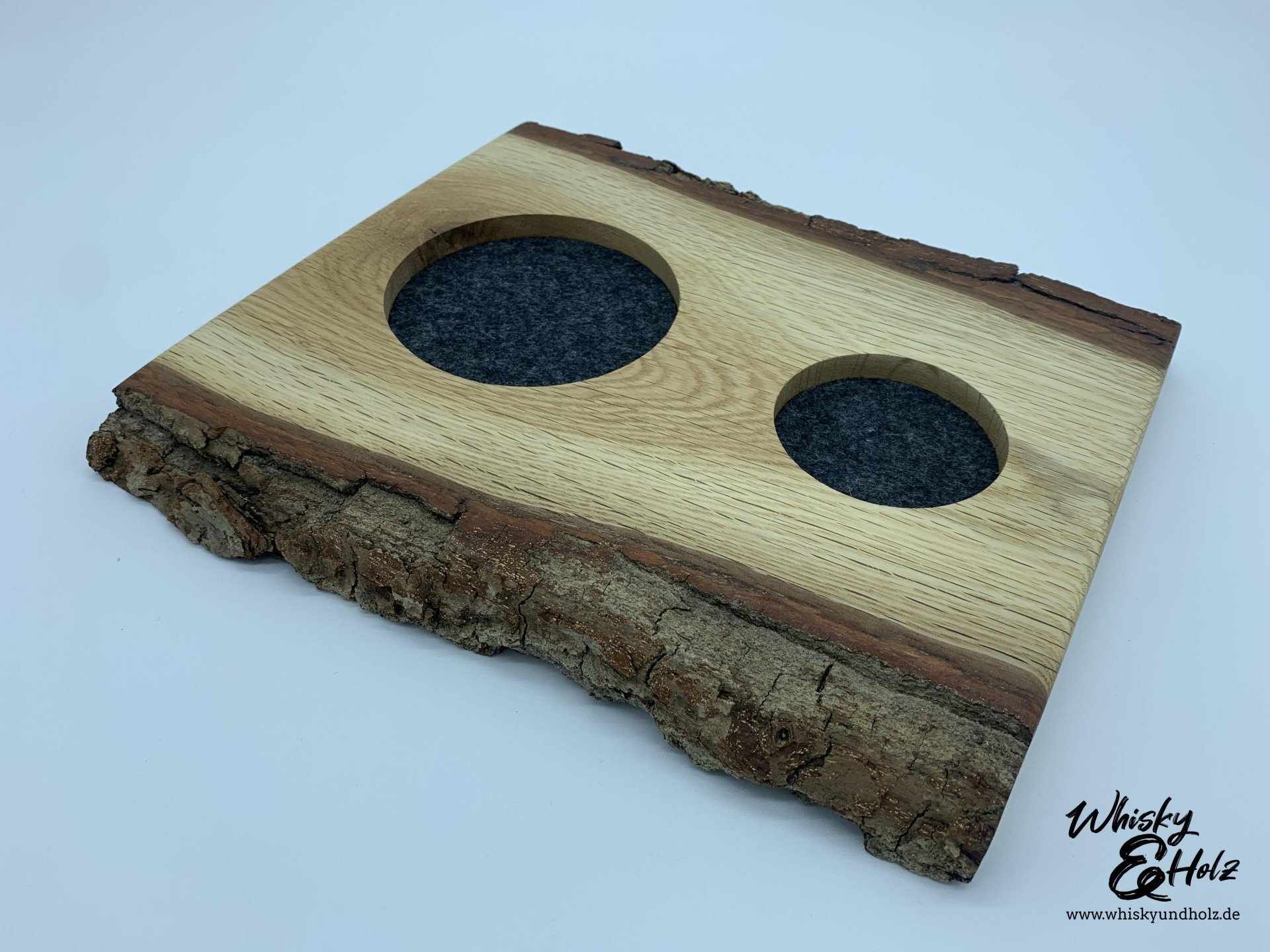 Single Dram Board - massive Eiche mit Rinde - für eine Personen - Whisky-Board