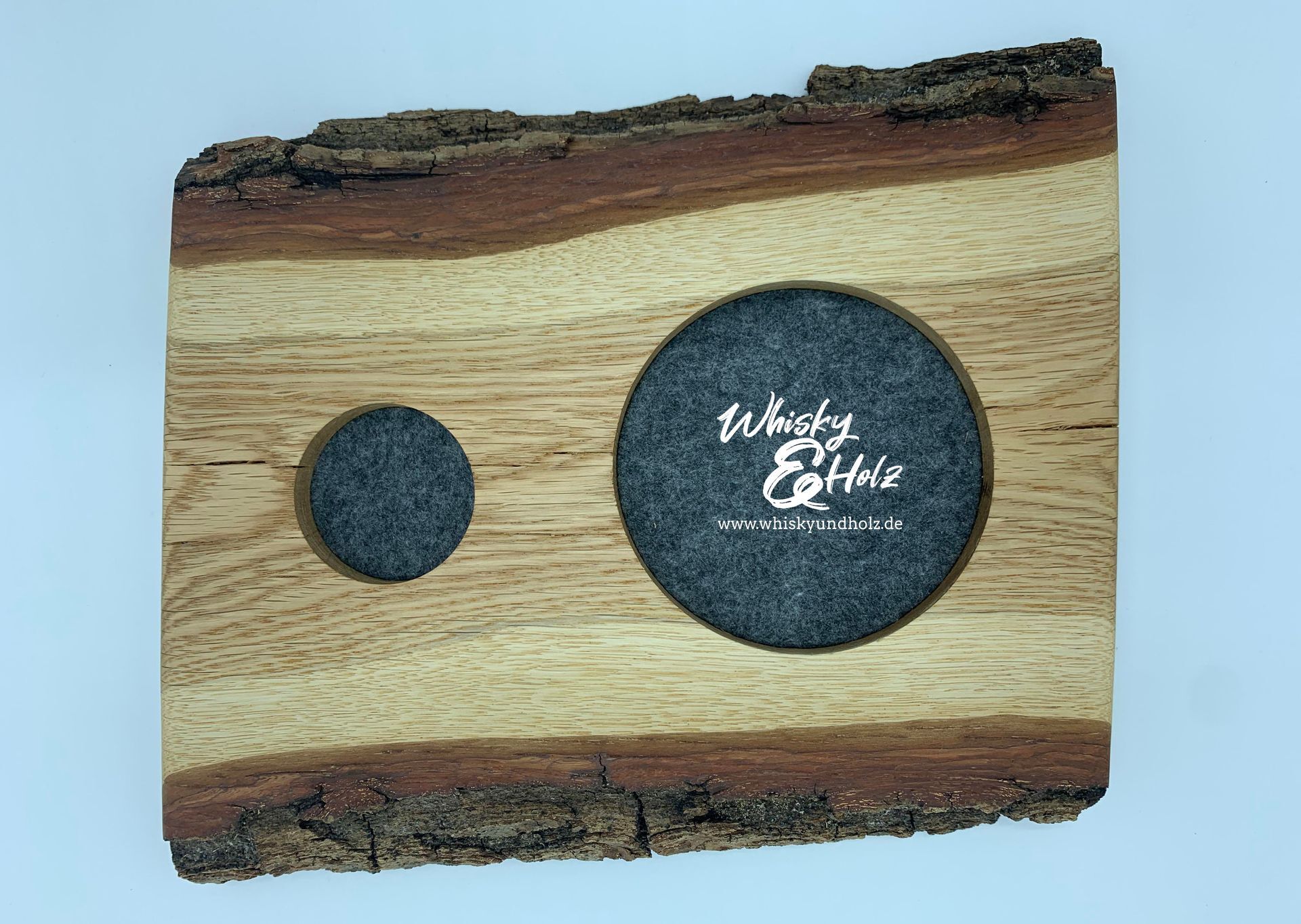 Single Dram Board - massive Eiche mit Rinde - für eine Personen - Whisky-Board (passend für Glencairn)