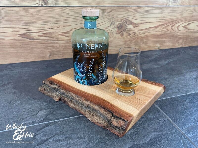 Single Dram Board - massive Eiche mit Rinde - für eine Personen - Whisky-Board (passend für Glencairn)