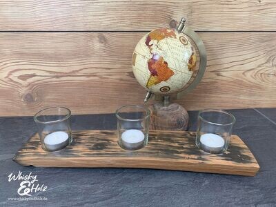 Wunderschöner Teelichthalter aus Fassdaube vom Glenburgie Whiskyfass inkl. Kerzen und Gläsern