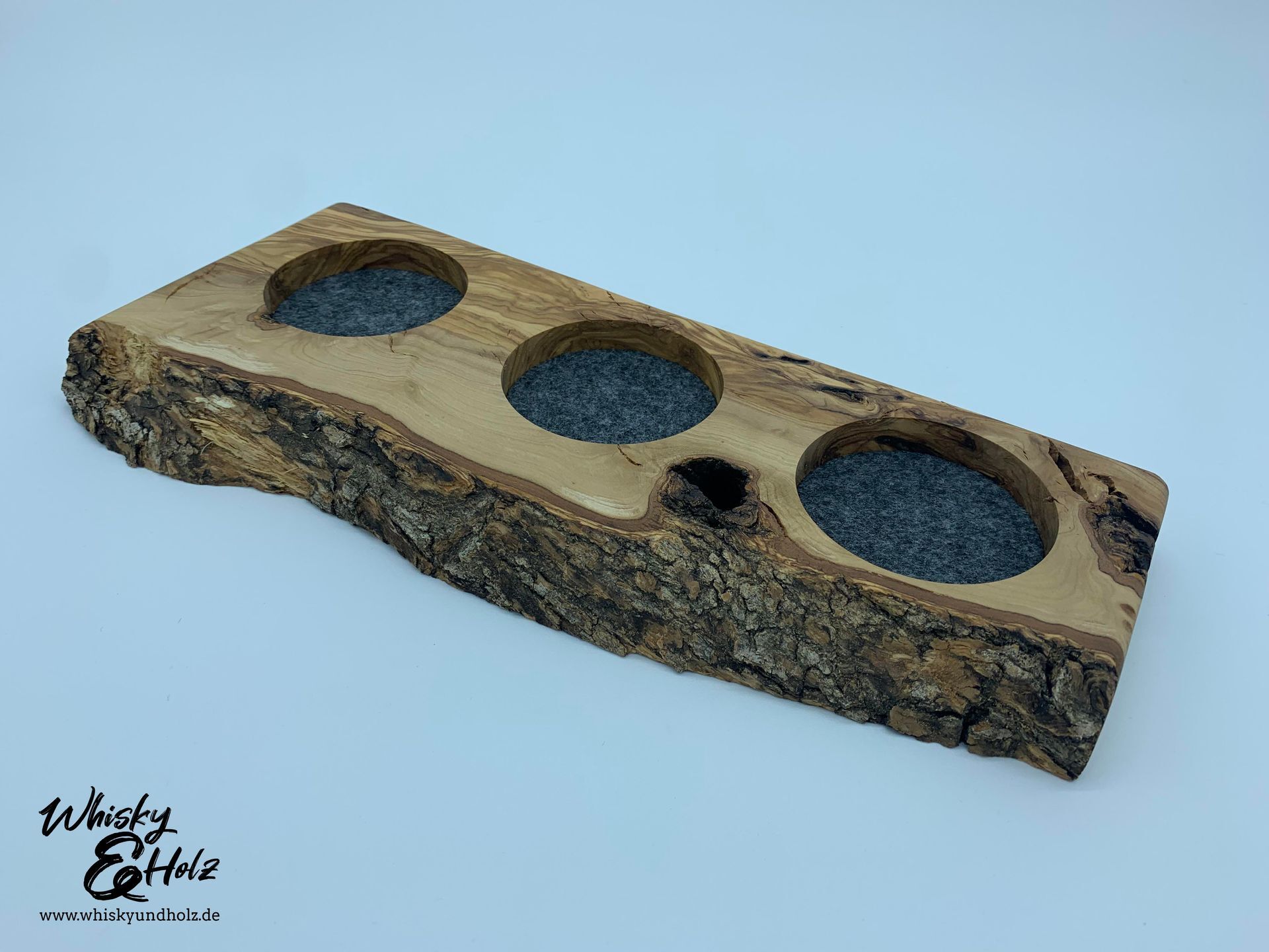 Tasting-Board - Olivenholz - für drei Gläser - Whisky-Board