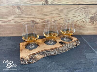 Tasting-Board - Olivenholz - für drei Gläser - Whisky-Board
