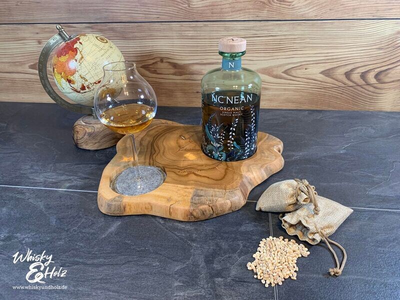 Single Dram Board - Teak Baumscheibe - für eine Personen - matte Oberfläche - Whisky-Board (extra-große Stellfläche)