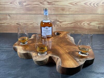 Shared Dram Board XL - Teak Baumscheibe - für drei Personen - Whisky-Board (passend für Glencairn)