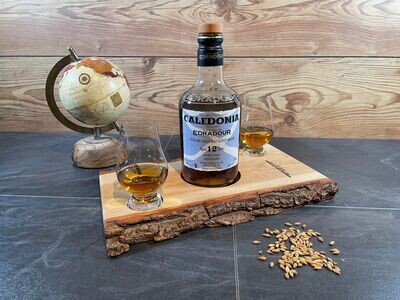 Shared Dram Board - massive Eiche mit Rinde - für zwei Personen mit Gravuren - Whisky-Board (passend für Glencairn)