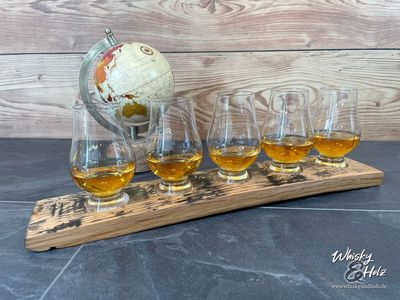 Tasting-Board - Fassdaube Glenburgie - für fünf Gläser - Whisky-Board (passend für Glencairn) - personalisierbar