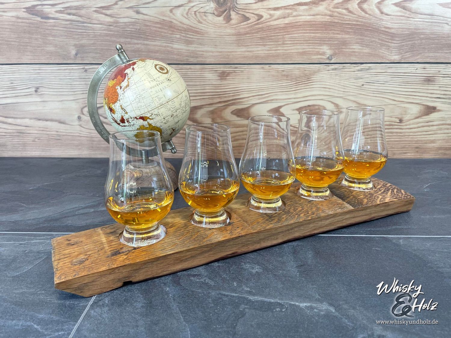 Tasting-Board - Fassdaube Rotwein - für fünf Gläser - Whisky-Board (passend für Glencairn) - personalisierbar
