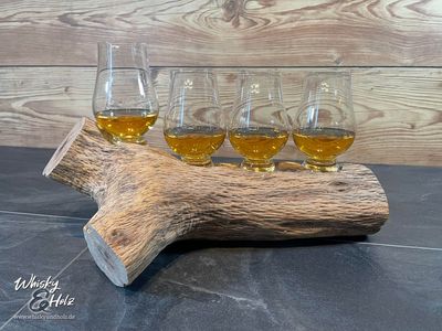 Tasting-Board - Ast Steineiche - für vier Gläser - Whisky-Board (passend für Glencairn)