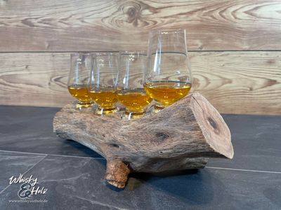 Tasting-Board - Ast Steineiche - für vier Gläser - Whisky-Board (passend für Glencairn)