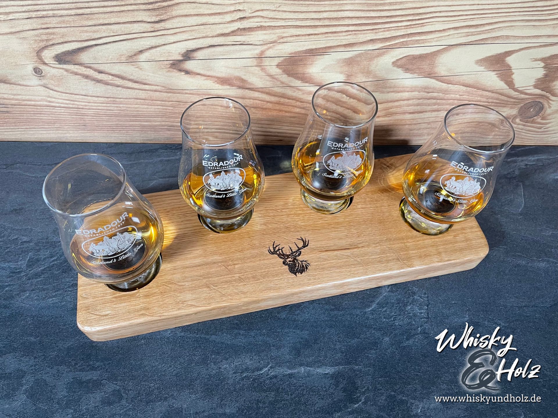 Tasting-Board - massive Eiche - für vier Gläser - Whisky-Board (passend für Glencairn)