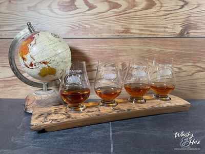 Tasting-Board - Fassdaube Glenburgie - für vier Gläser - Whisky-Board (passend für Glencairn) - personalisierbar