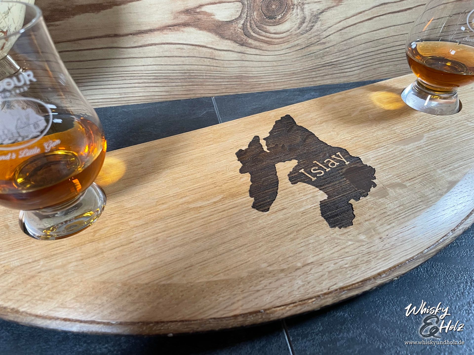 Tasting-Board - Fassdeckel vom Cask Wizard - für zwei Gläser - Whisky-Board (passend für Glencairn)