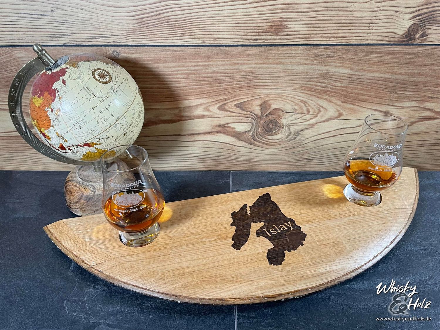 Tasting-Board - Fassdeckel vom Cask Wizard - für zwei Gläser - Whisky-Board (passend für Glencairn)