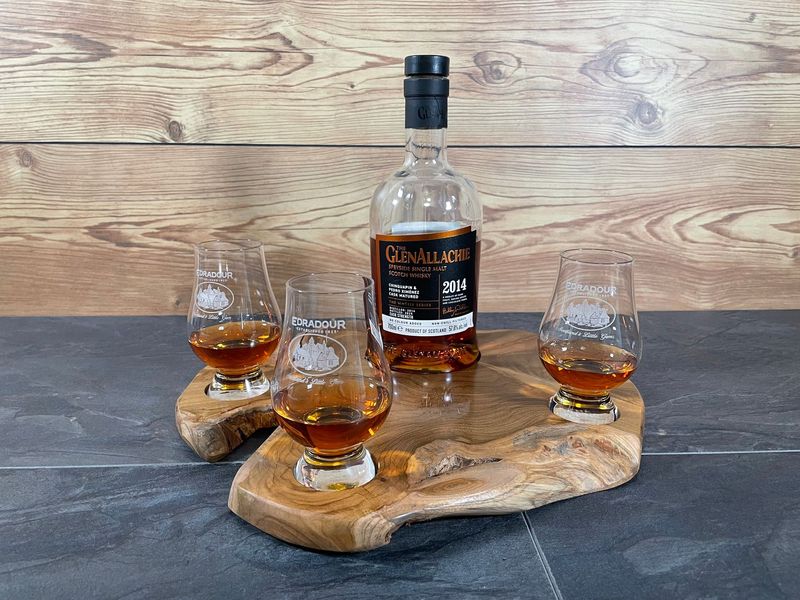 Shared Dram Board - Teak Baumscheibe - für drei Personen - Whisky-Board (passend für Glencairn)