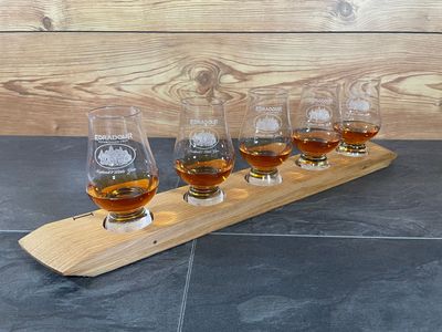 Tasting-Board - Fassdeckel vom Cask Wizard - für fünf Gläser - Whisky-Board (passend für Glencairn)