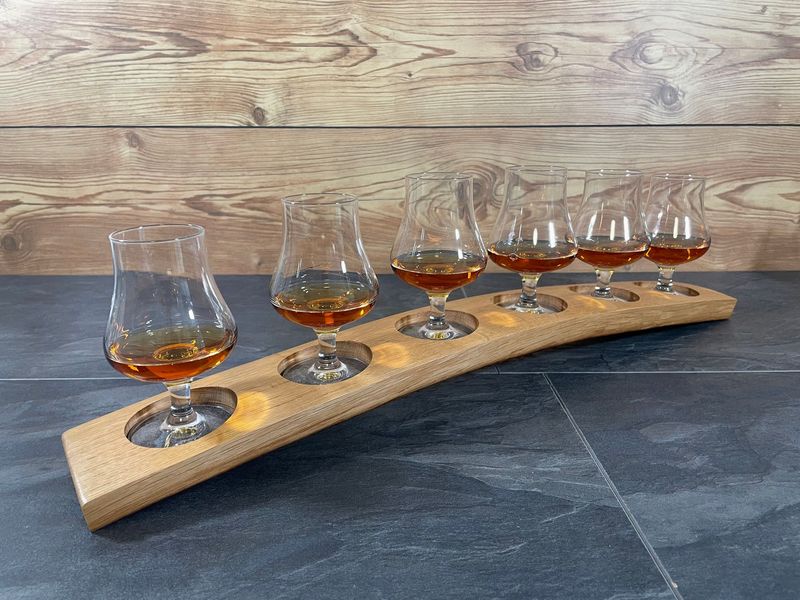 Tasting-Board - Fassdaube Cask Wizard - für sechs Gläser - Whisky-Board - personalisierbar