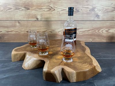 Shared Dram Board XL - Teak Baumscheibe - für drei Personen - Whisky-Board (passend für Glencairn)