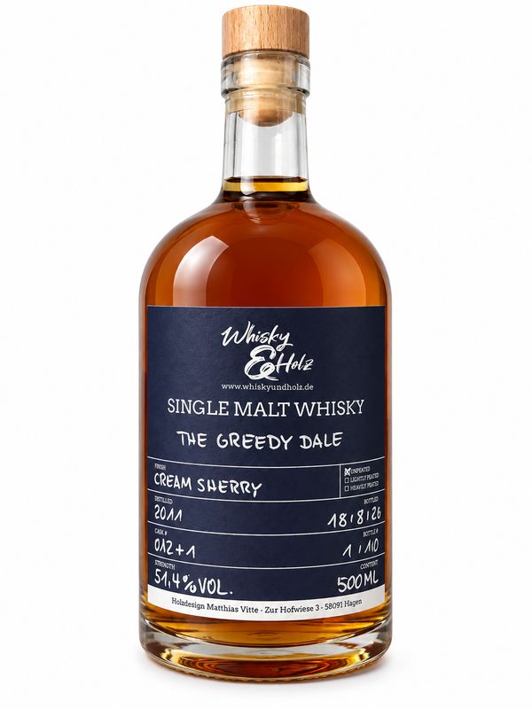 Whisky & Holz - 2011/2026 - The Greedy Dale - Cream Sherry Finish - 0,5l Whisky & Holz - 2011/2026 - The Greedy Dale - Cream Sherry Finish - 0,5l