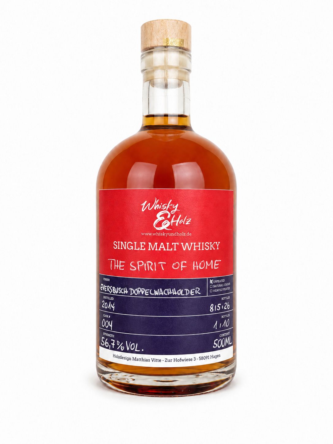 Whisky & Holz - 2014/2026 - The Spirit of Home - Eversbusch Doppelwachholder Finish - 0,5l + Gratis-Sample Eversbusch