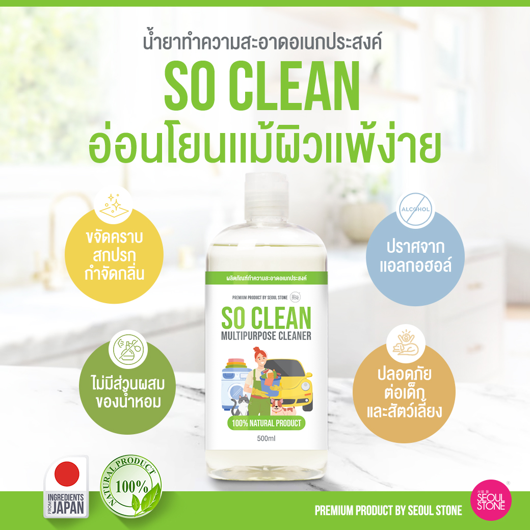น้ำยาทำความสะอาด So Clean สูตรอ่อนโยน ขนาดใหญ่ 500 ML พิเศษเพียง 249.- (ปกติ 349.-)
