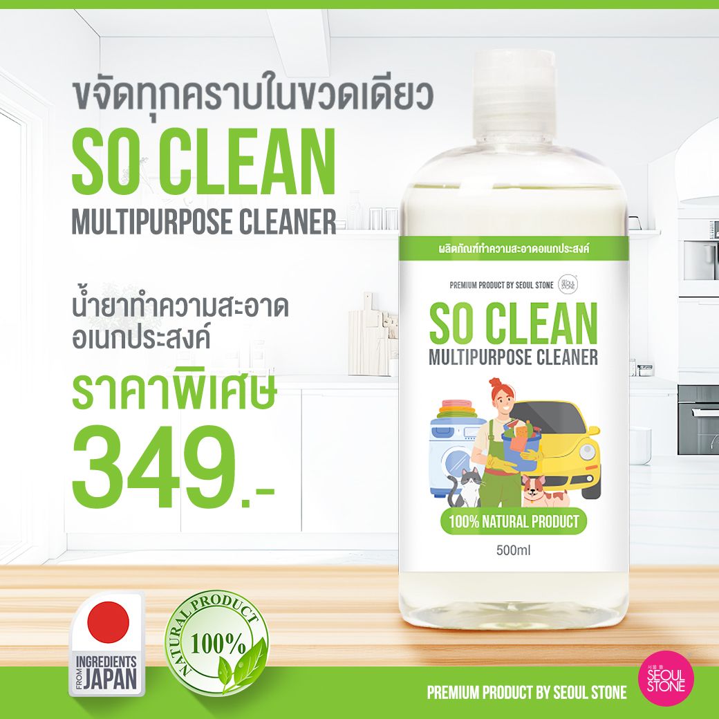 น้ำยาทำความสะอาด So Clean สูตรอ่อนโยน ขนาดใหญ่ 500 ML พิเศษเพียง 249.- (ปกติ 349.-)