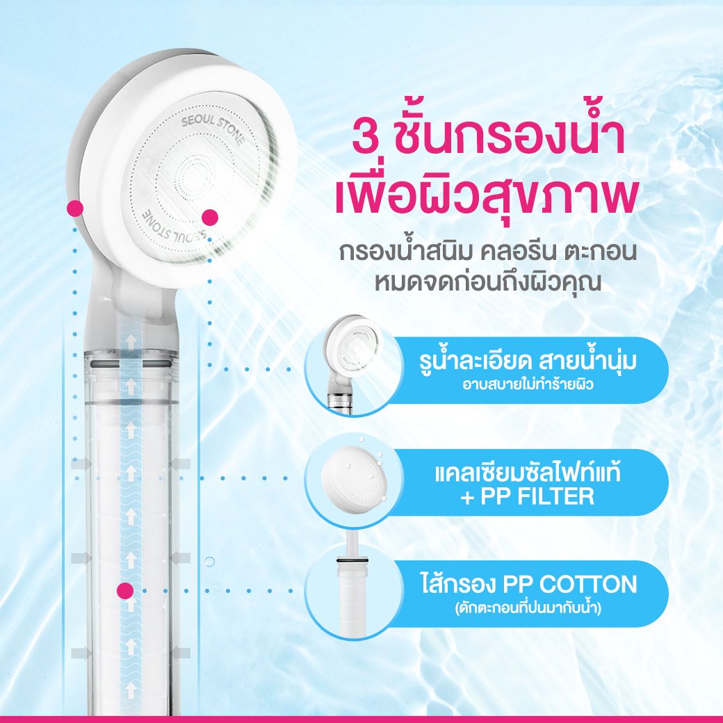 Seoul Stone Pure Rain Lite ฝักบัวกรองน้ำ 3 ชั้น (เฉพาะฝักบัว)