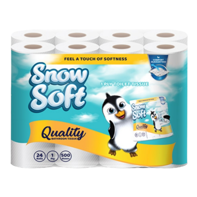 24 Pack SnowSoft Toilet Paper 1 Ply (24 X 500 Sheets)