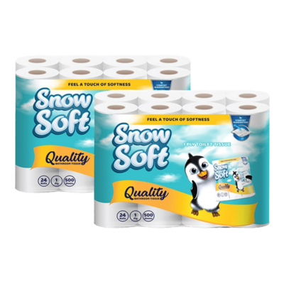 48 Pack SnowSoft Toilet Paper 1 Ply (2 X 24 X 500 Sheets)
