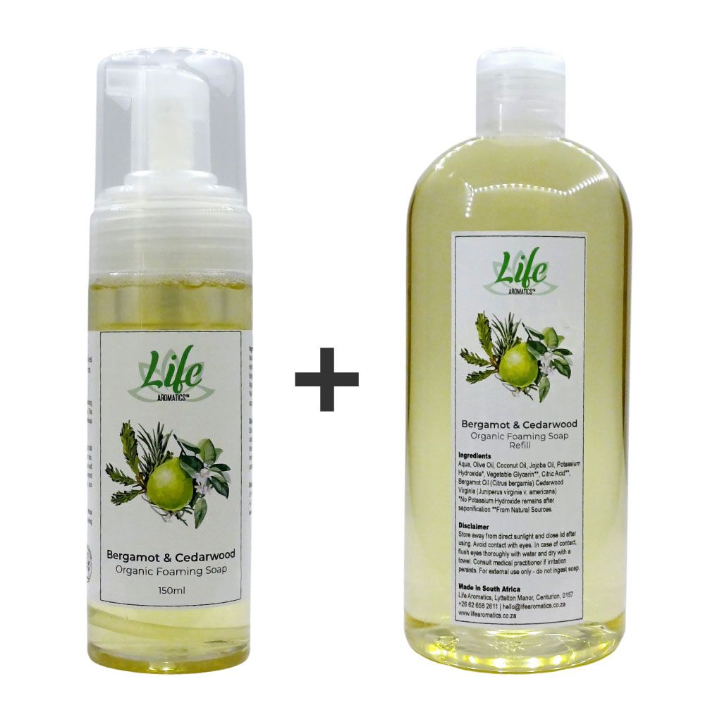 Life Aromatics Organic Foaming Hand Soap 150ml with 500ml refill - Bergamot & Cedarwood Life Aromatics Organic Foaming Hand Soap 150ml with 500ml refill - Bergamot & Cedarwood