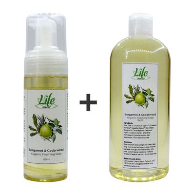 Life Aromatics Organic Foaming Hand Soap 150ml with 500ml refill - Bergamot & Cedarwood