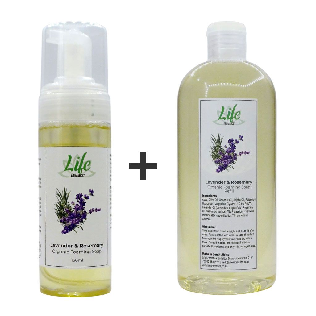 Life Aromatics Organic Foaming Hand Soap 150ml with 500ml refill - Lavender & Rosemary Life Aromatics Organic Foaming Hand Soap 150ml with 500ml refill - Lavender & Rosemary