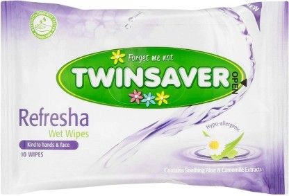 Twinsaver Refresha Wet (Pack of 1, 10 Wipes per Pack)