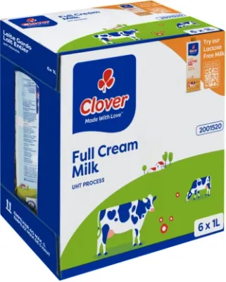 Clover Full Cream Long Life Milk, Plain Flavour (6 x 1 L)