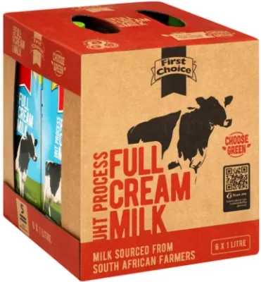First Choice Full Cream Milk, Mo Flavour Flavour (6 x 1 L)