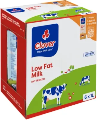 Clover Low Fat Milk Long Life, Plain Flavour (6 x 1 L)
