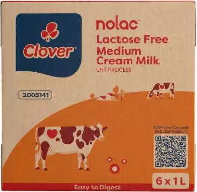 Clover Nolac Lactose Free Medium Fat Milk, Milk Flavour (6 x 1 L)