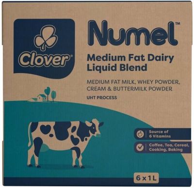Clover Numel Full Cream Dairy Liquid Blend, Plain Flavour (6 x 1 L)