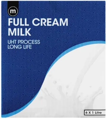 M Full Cream Milk - UHT Process Long Life, Plain Flavour (6 x 1 L)