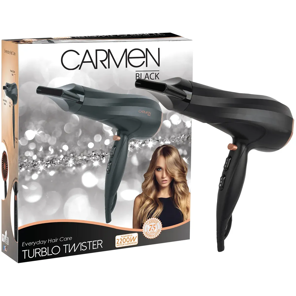 Carmen Hairdryer Turblo Twist 2200w Black