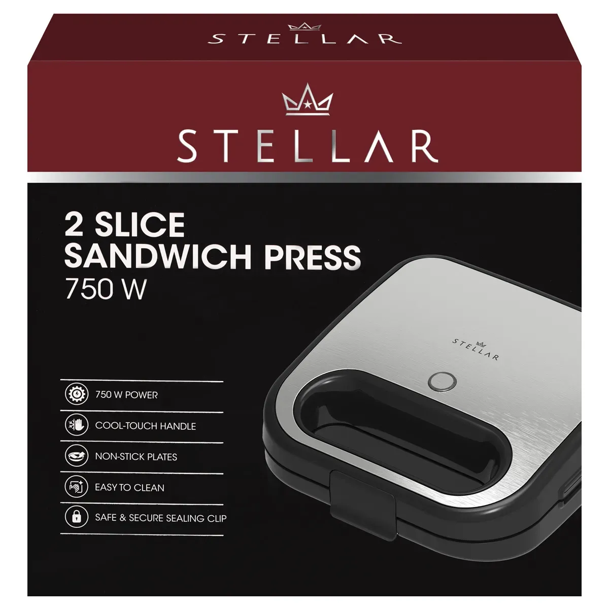 Stellar 2 Slice Sandwich Press 750w 24.4 X 13cm