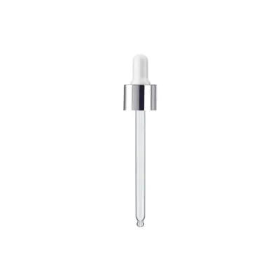 Silver Pipette Dropper (18mm) - White - For 50ml Glass Bottle