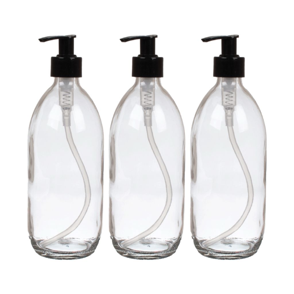 500ml Clear Glass Bottles with Lotion Dispenser Pump 500ml Clear Glass Bottles with Lotion Dispenser Pump, Pack QTY: 3 Pack