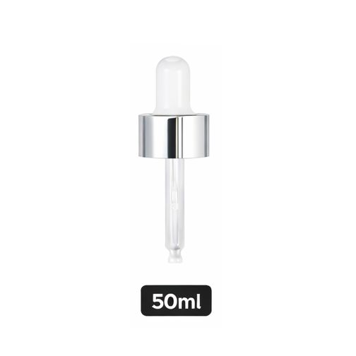 Silver Pipette Dropper (18mm) - White - For 50ml Glass Bottle Silver Pipette Dropper (18mm) - White - For 50ml Glass Bottle