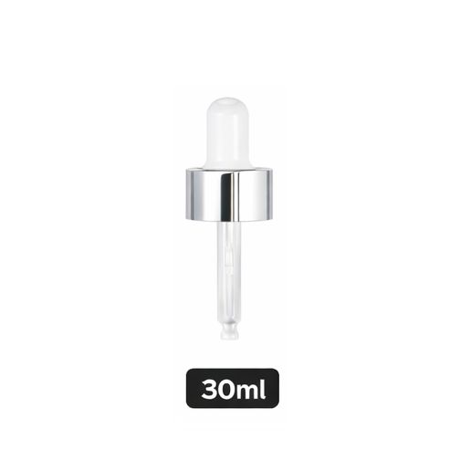 Silver Pipette Dropper (18mm) - White - For 30ml Glass Bottle