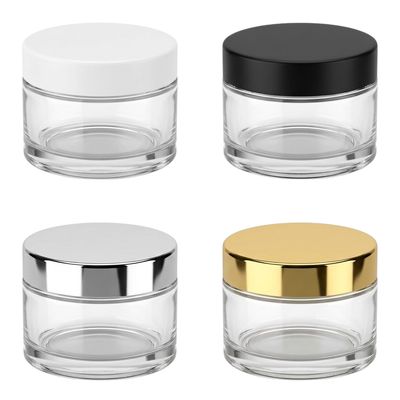 50ml and 100ml Glass Jar with White Black Silver or Gold Lid