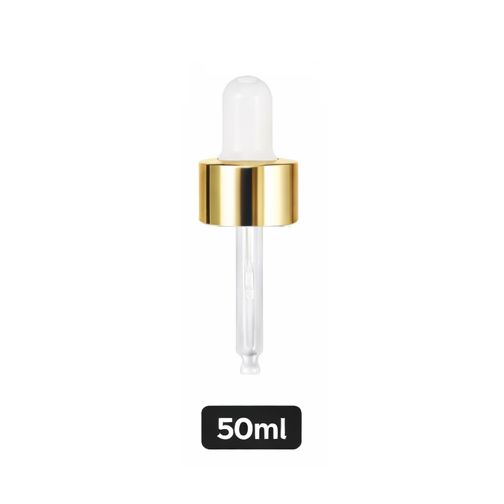 Gold Pipette Dropper (18mm) - White - For 50ml Glass Bottle