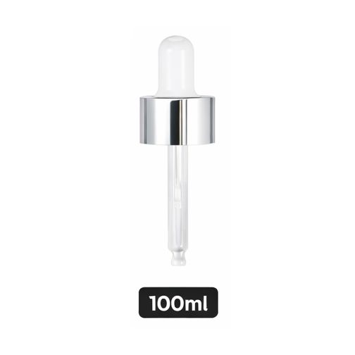 Silver Pipette Dropper (18mm) - White - For 100ml Glass Bottle Silver Pipette Dropper (18mm) - White - For 100ml Glass Bottle