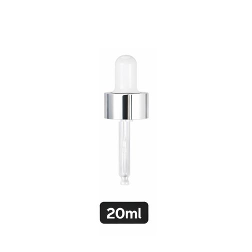 Silver Pipette Dropper (18mm) - White - For 20ml Glass Bottle