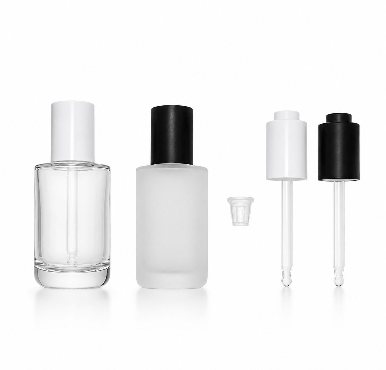 Square Shoulder Dropper Bottle Complete with Guide and Twist Lock Press Button Pipette - 30ml and 50ml